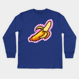 Pink Checkerboard Banana Kids Long Sleeve T-Shirt